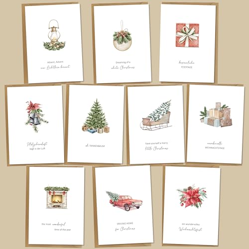 BIROYAL Weihnachtskarten mit Umschlag Set (10 Stück) | Weihnachtssterne Klappkarten | Coole Weihnachtskarte Weihnachtspostkarten Christmas Postkarte mit Umschlägen für deine Weihnachtsgrüße von BIROYAL
