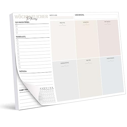 BIROYAL Wochenplaner Block A4 ohne festes Datum (50 Seiten), Schreibtischunterlage mit ToDo Liste, Wochenkalender Wochen Planer mit Wochenübersicht&Habit-Tracker für Termine, Aufgaben& Notizen, Bunt von BIROYAL