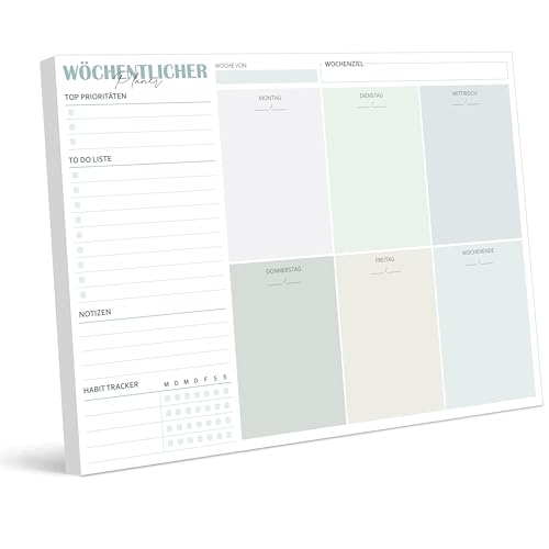 BIROYAL Wochenplaner Block A4 ohne festes Datum (50 Seiten), Schreibtischunterlage mit ToDo Liste, Wochenkalender Wochen Planer mit Wochenübersicht&Habit-Tracker von BIROYAL