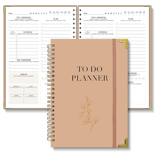BIROYAL Tagesplaner undatiert, Notizbuch mit To Do Liste Aufgabenliste Terminplaner Spiralblock 120 Seiten/60 Blatt 148x210mm Notizblöcke Hard Cover Tagesplanung für Büro Schule Organizer, Hellbraun von BIROYAL