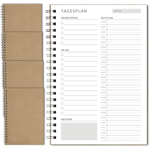 BIROYAL Zeitmanagement Handbuch, 4 Stück Tagesplaner, 100 Seiten Terminplaner, 14x21cm To Do Liste, Daily Planner Spiralblock, Notizblöcke Terminplaner Notizbuch für Reise Schule Organizer BIROYAL Zeitmanagement Handbuch, 4 Stück Tagesplaner, 100 Seiten Terminplaner, 14x21cm To Do Liste, Daily Planner Spiralblock, Notizblöcke Terminplaner Notizbuch für Reise Schule Organizer von BIROYAL