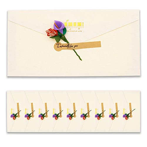 BITEYI 10 Stück Vintage Kraftpapier Umschläge mit Grußkarten Handgefertigte Getrocknete Blumen und Aufkleber,für Geburtstag Hochzeit Weihnachten Einladungen Postkarten(Nicht-gerade weiss) von BITEYI