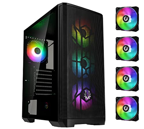 BITFENIX Nova Mesh SE TG PC-Gehäuse, Gaming PC-Tower, 4 Installierte ARGB-Lüfter, ARGB-Controller, Mesh-Front, Gehärtetes Glas, Exzellentes Kabelmanagement, schwarz von BITFENIX