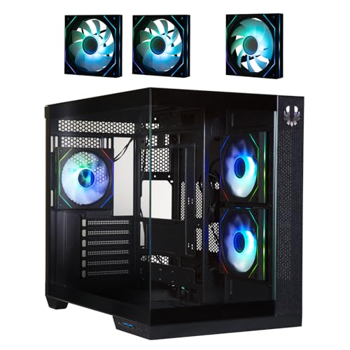 BitFenix Triton Dual Chamber PC Gaming Case Black-Panoramic Tempered Glass–Reverse Connection mATX Motherboard Compatible–3xInfinity Mirroring ARGB Fans(2X Reverse)-360mm AIO/GPU 420mm Support von BITFENIX