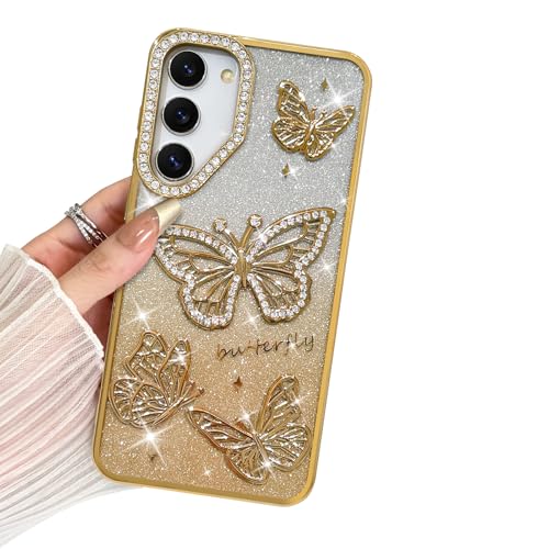 BITOBE Entworfen für Samsung Galaxy S23, niedliche 3D-Schmetterlinge, schlanke Beschichtung, Glitzer, Bling Luxus-Strass-Abdeckung für Frauen und Mädchen, schützender Kameraschutz, Stoßstange, 6,1 von BITOBE