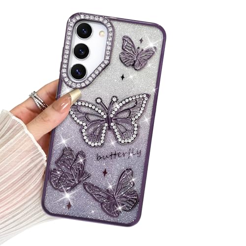 BITOBE Entworfen für Samsung Galaxy S23 Plus, niedliche 3D-Schmetterlinge, schlanke Beschichtung, Glitzer, Bling Luxus-Strass-Abdeckung für Frauen und Mädchen, schützender Kameraschutz, Stoßstange von BITOBE