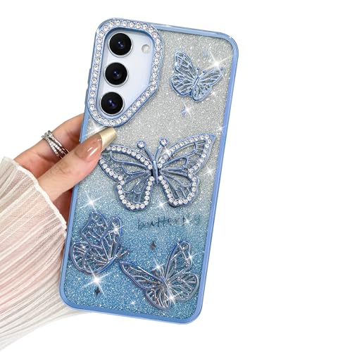 BITOBE Entworfen für Samsung Galaxy S23 Plus, niedliche 3D-Schmetterlinge, schlanke Beschichtung, Glitzer, Bling Luxus-Strass-Abdeckung für Frauen und Mädchen, schützender Kameraschutz, Stoßstange von BITOBE