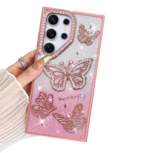 BITOBE Entworfen für Samsung Galaxy S23 Ultra, niedliche 3D-Schmetterlinge, schlanke Beschichtung, Glitzer, Bling Luxus-Strass-Abdeckung für Frauen und Mädchen, schützender Kameraschutz, Stoßstange von BITOBE