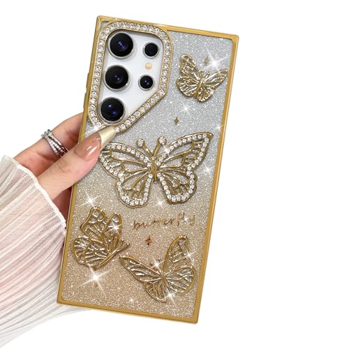 BITOBE Entworfen für Samsung Galaxy S24 Ultra, niedliche 3D-Schmetterlinge, schlanke Beschichtung, Glitzer, Bling Luxus-Strass-Abdeckung für Frauen und Mädchen, schützender Kameraschutz, Bumper, 6,8 von BITOBE