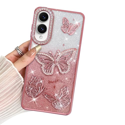 BITOBE Entworfen für Samsung Galaxy S25 EABE, niedliche 3D-Schmetterlinge, schlanke Beschichtung, Glitzer, Luxus-Strass-Abdeckung für Frauen und Mädchen, schützender Kameraschutz, Stoßstange, 6,6 Zoll von BITOBE