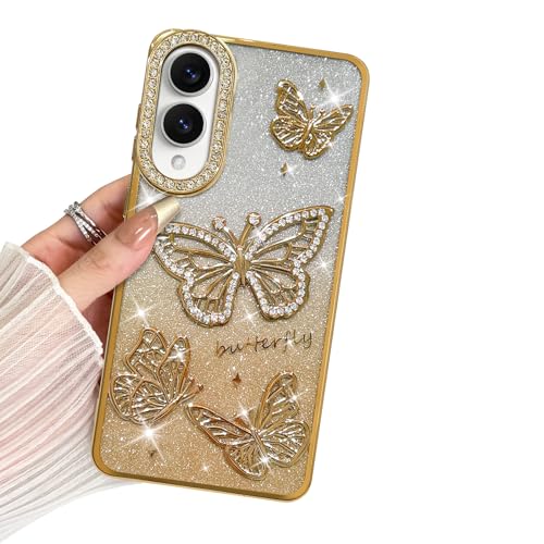 BITOBE Entworfen für Samsung Galaxy S25 EABE, niedliche 3D-Schmetterlinge, schlanke Beschichtung, Glitzer, Luxus-Strass-Abdeckung für Frauen und Mädchen, schützender Kameraschutz, Stoßstange, 6,6 Zoll von BITOBE