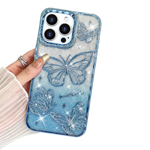 BITOBE Entworfen für iPhone 15 Pro Max, niedliche 3D-Schmetterlings-Hülle, schlanke Beschichtung, Glitzer, Luxus-Abdeckung für Frauen und Mädchen, schützender Kameraschutz, Stoßstange, 6,7 Zoll, Blau BITOBE Entworfen für iPhone 15 Pro Max, niedliche 3D-Schmetterlings-Hülle, schlanke Beschichtung, Glitzer, Luxus-Abdeckung für Frauen und Mädchen, schützender Kameraschutz, Stoßstange, 6,7 Zoll, Blau von BITOBE