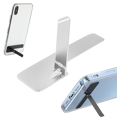 BIUBIULOVE Ultradünner, unsichtbarer Mini-Handyhalter,Zusammenklappbarer, unsichtbarer, tragbarer Handy-Ständer aus Metall, ultradünner Handy-Ständer für Handy-Hüllen, Schreibtisch-Ständer (Silber) von BIUBIULOVE
