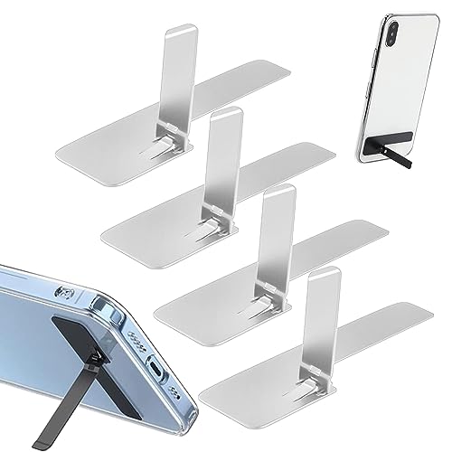 Ultradünner, unsichtbarer Mini-Handyhalter,Zusammenklappbarer, unsichtbarer, tragbarer Handy-Ständer aus Metall, ultradünner Handy-Ständer für Handy-Hüllen, Schreibtisch-Ständer (Silber x 4) von BIUBIULOVE