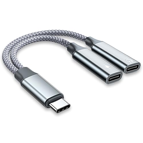Adapter USB C auf Klinke, USB C Y Splitter und Kopfhörer Adapter 2 in 1 mit PD 60W Geräte und 24 Bit Auflösung, Klinke Audio Adapter Kabel für i-Phone 15 Pro Galaxy S22/S21/S20/S20 FE/Note20/Note10 von BIVOFU