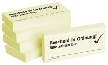BIZSTIX® Business Haftnotizen "Bescheid in Ordnung! Bitte zahlen bis" (5 Stk.) von BIZSTIX