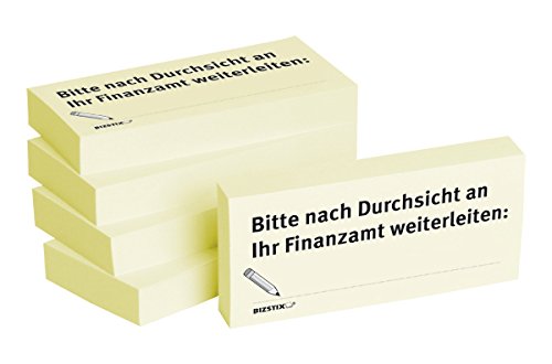 BIZSTIX® Business Haftnotizen"Bitte nach Durchsicht an Ihr Finanzamt weiterleiten" - 1 Packung mit 5 Haftnotizblöcken zu je 100 Blatt, 75 x 35 mm von BIZSTIX