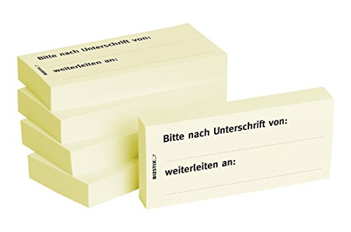 BIZSTIX® Business Haftnotizen"Bitte nach Unterschrift von weiterleiten an" - 1 Packung mit 5 Haftnotizblöcken zu je 100 Blatt, 75 x 35 mm von BIZSTIX