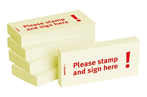 BIZSTIX® Business Haftnotizen"Please stamp and sign here!" - 1 Packung mit 5 Haftnotizblöcken zu je 100 Blatt, 75 x 35 mm von BIZSTIX