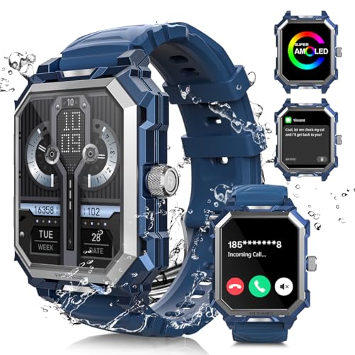 Military Alpha Gear Unzerstörbare Smartwatch für Herren, taktische 4,96 cm Touch-Smartwatch für Android iPhone, IP69 wasserdichte Outdoor-Uhr mit Blutdruckmessgerät, Schrittzähler, 100 Tage langer von BJNAAL