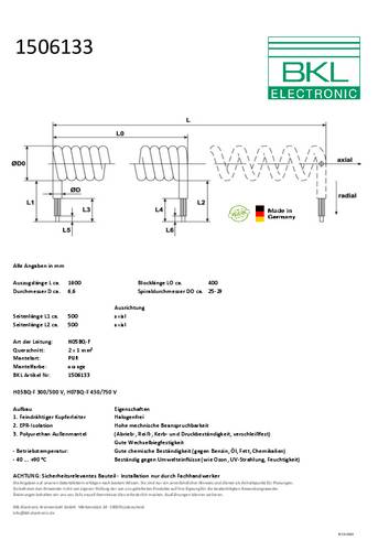 BKL Electronic 1506133 Spiralkabel H05BQ-F 400mm / 1600mm 2 x 1mm² Orange 1St. von BKL Electronic