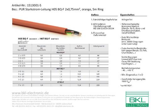 BKL Electronic 1513001-5 Starkstromkabel H05BQ-F 2 x 0.75mm² Orange 5m von BKL Electronic