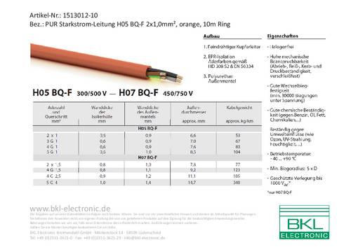 BKL Electronic 1513012-10 Starkstromkabel H05BQ-F 2 x 1mm² Orange 10m von BKL Electronic