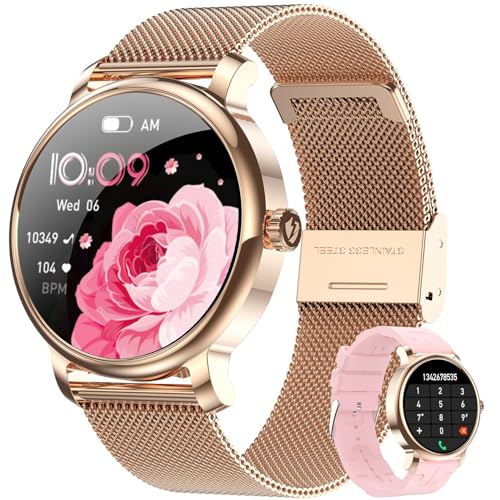 BKOHJAJI Smartwatch für Damen Mit 3,6 cm AMOLED-Display, IP68, Bluetooth, 120+ Sport/Herzfrequenz/SpO2/Blutdruck/Schlaf-Funktionen für Android iOS von BKOHJAJI