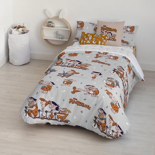 BELUM | Bettbezug Looney Tunes | Modell The Flintstones | Bettbezug mit Knöpfen | Bettbezug aus 100% Baumwolle | Bettbezug (105 cm Bett (180 x 240 cm) von BL BELUM