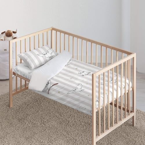 BELUM Bettbezug mit Knöpfen, 100% Baumwolle, Modell Hedwig Flying für Babybett (115 x 145 cm), Leichter und bequemer Bettbezug, offizielles Lizenzprodukt von BL BELUM