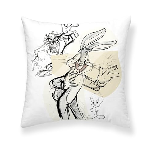 BELUM | Kissenbezug 100% Baumwolle 45 x 45 cm Modell Looney Sketch A | Kissenbezug Looney Tunes | Kissenbezug Half Panama 100% Bio-Baumwolle von BL BELUM