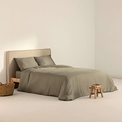 Belum Bettbezug aus Satin, Fadenzahl 300, für Betten mit 180 cm, Maße: 260 x 240 cm, Farbe: Desert Salbei, Satin, mit verdeckten Druckknöpfen versehen. von BL BELUM