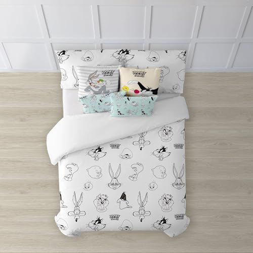 Belum Looney Tunes Bettbezug, Bettbezug, Modell Looney B&W, Bettbezug mit Knöpfen, 100% Baumwolle, Bettbezug (105 cm Bett (180 x 240 cm)) von BL BELUM