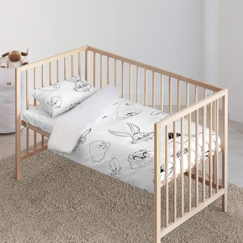 Belum Looney Tunes Bettbezug, Bettbezug, Modell Looney B&W, Bettbezug mit Knöpfen, 100% Baumwolle, Bettbezug (Maxi-Kinderbett, 115 x 145 cm) von BL BELUM
