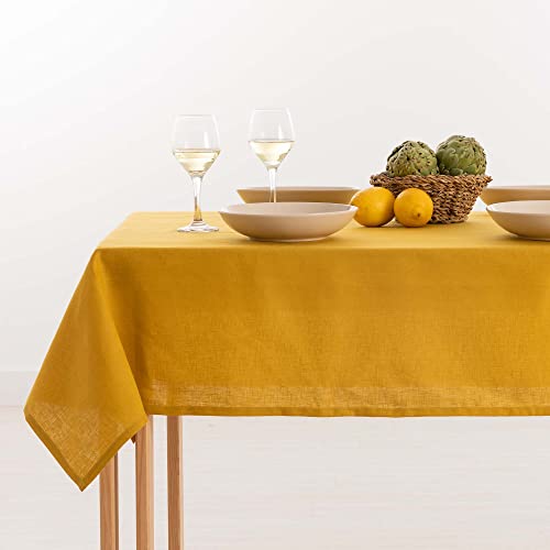 Belum Tischdecke, fleckenabweisend, 100% Mustard, rechteckig, Harz, wasserabweisende Qualität, verschiedene Größen, Leinen-Tischdecken für Innen und Außen, 100 x 150 cm von BL BELUM