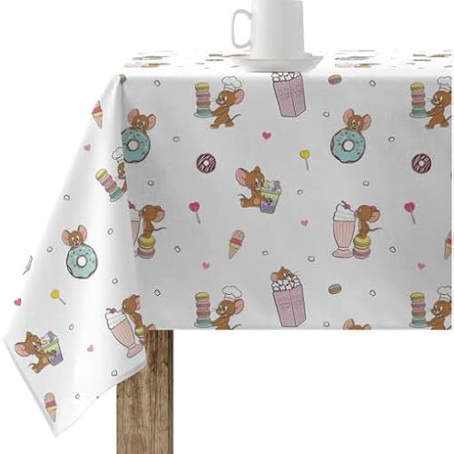 Belum Tischdecke Tom und Jerry, 300 x 140 cm, harzbeschichtet, beschichtet, schmutzabweisend, Modell Yummy Tom Jerry 4 Weiß von BL BELUM