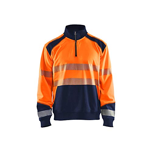 Blaklader 355625285389S Half-Zip Sweatshirt, High Vis Orange/Marineblau, Größe S von BLÅKLÄDER
