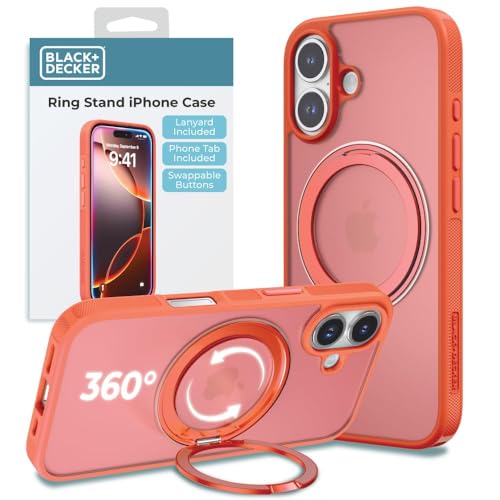 BLACK+DECKER Magnetischer Ständer für iPhone 16 Plus, 360° drehbar, kompatibel mit MagSafe-Schutzhülle, stilvolle Schutzhülle für iPhone 16 Plus, Hülle für Damen, Ostand-Ständer, drehbar, Umhängeband von BLACK+DECKER