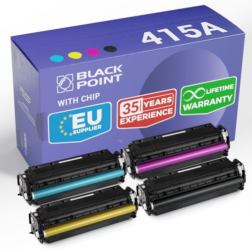 BLACK POINT Toner Kompatibel zu HP 415A mit Chip W2030A W2031A W2032A W2033A für HP Color Laserjet Pro M454dn, M454dw, MFP M479dw, MFP M479fdn, MFP M479fdw, MFP M479fnw von BLACK POINT