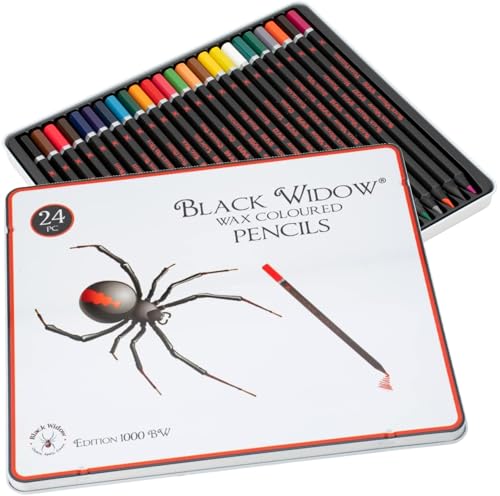 BLACK WIDOW Buntstifte Farbige Bleistifte für Erwachsene, das beste Farbbleistift Set für Erwachsenen Malbücher, Top Qualität 24 Stück Schwarzholz Zeichnen Kit zur Verwendung in ihre von BLACK WIDOW