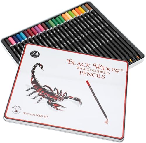 BLACK WIDOW Buntstifte für Erwachsene, das beste Buntstiftset für Malbücher für Erwachsene, hochwertiges 24-teiliges Zeichenset aus schwarzem Holz zur Verwendung in Ihren Büchern. von BLACK WIDOW