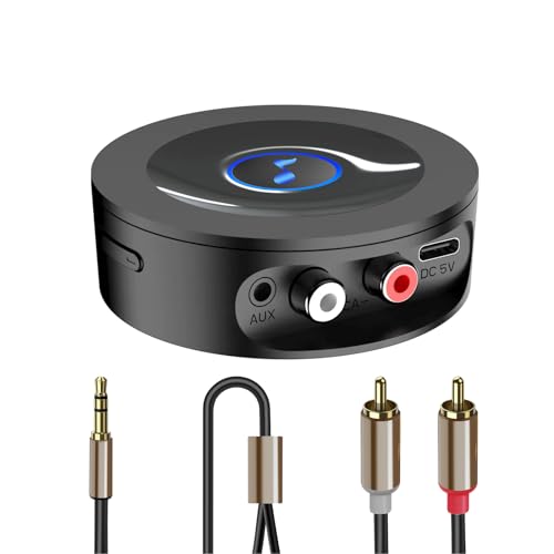 Bluetooth 5.2 Empfänger für Stereoanlage, AUX Bluetooth Adapter Klinke 3.5, Lossless-Level HiFi Receiver für Lautsprecher, Verstärker mit RCA Cinch, Lange Reichweite, HD Audio, Niedrige Latenz von BLACKHORSE