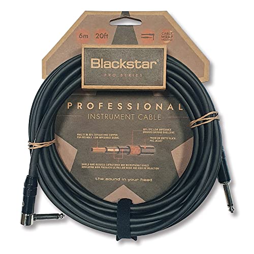 BLACKSTAR Pro Series Instrumentenkabel, gerade, 1/4 Zoll Klinke auf Winkel, 1/4 Zoll Klinke für Bass/E-Gitarre/Elektroakustische Tastatur/Verstärker, 6 m von BLACKSTAR