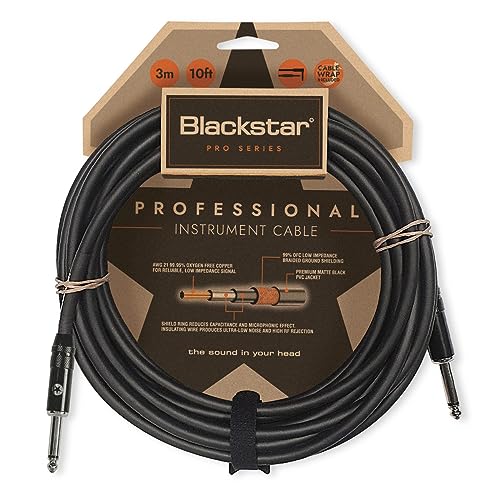 BLACKSTAR Pro Series Instrumentenkabel, gerade, ¼ Zoll Klinke auf gerade ¼ Zoll Klinke für Bass/E-Gitarre/Elektroakustische Tastatur/Verstärker, 3 m von BLACKSTAR
