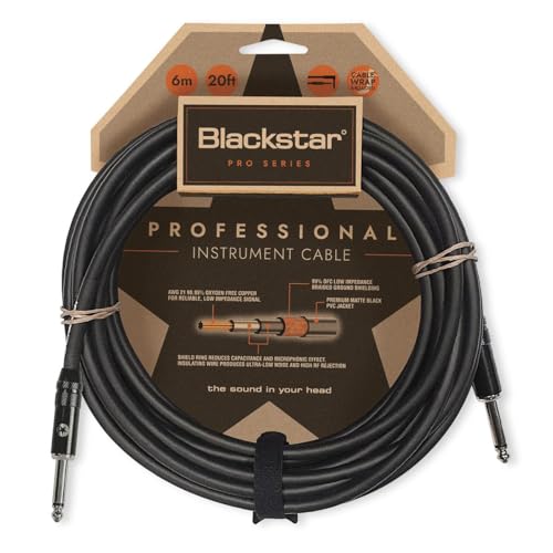 BLACKSTAR Pro Series Instrumentenkabel, gerade, ¼ Zoll Klinke auf gerade ¼ Zoll Klinke für Bass/E-Gitarre/Elektroakustische Tastatur/Verstärker, 6 m von BLACKSTAR