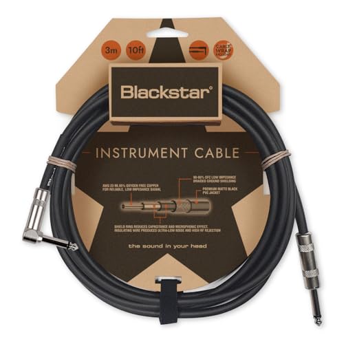 Blackstar 3 m (10 ft) Instrumentenkabel gerade 6,3 mm Klinke auf gerade 6,3 mm Klinke, für Bass/E-Gitarre/Elektroakustik/Keyboard/Verstärker von BLACKSTAR