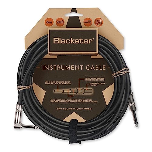 Blackstar 6m (20 ft) Instrumentenkabel gerade 6,3 mm Klinke auf gerade 6,3 mm Klinke, für Bass/E-Gitarre/Elektroakustik/Keyboard/Verstärker von BLACKSTAR