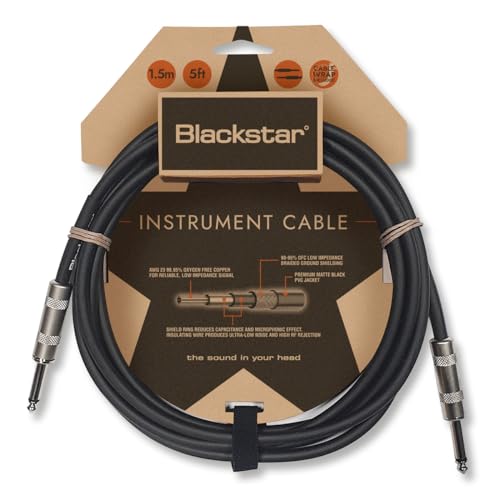 Blackstar 6m (20ft) Instrumentenkabel gerade 6,3 mm Klinke auf gerade 6,3 mm Klinke, für Bass/E-Gitarre/Elektroakustik/Keyboard/Verstärker von BLACKSTAR