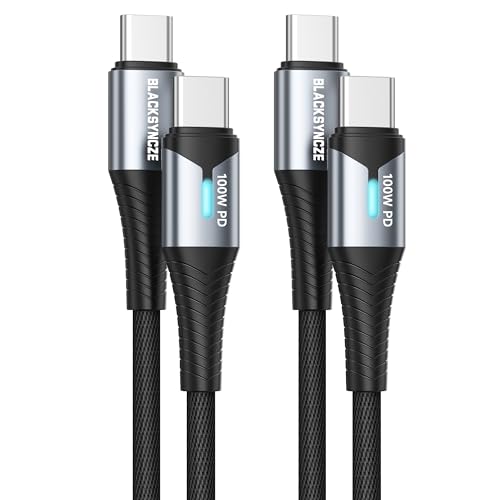 BLACKSYNCZE USB C auf USB C Kabel [2Stück, 2M+2M], 100W 20V/5A USB Typ C PD Ladekabel Schnellladekabel USB C für iPhone 15 Pro Max, MacBook Pro/Air, Pad Pro, Samsung Galaxy S23, Huawei, Google Pixel von BLACKSYNCZE