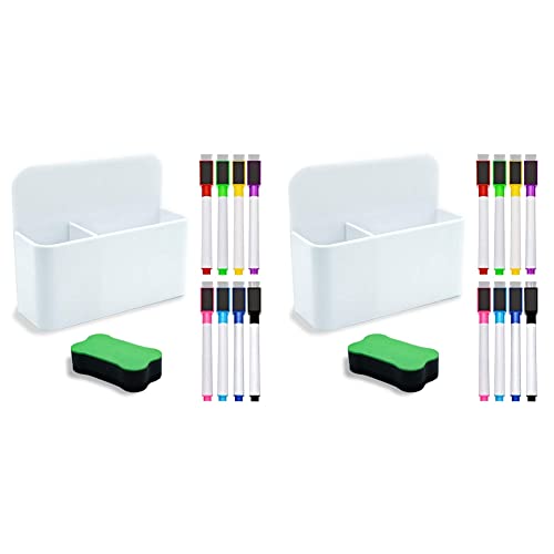 BLASHRD 2X Magnetischer Trocken LöSch Marker Halter, Magnetischer Markierungs Halter für Whiteboard, 16 Teilige Magnetische Trocken LöSch Marker von BLASHRD